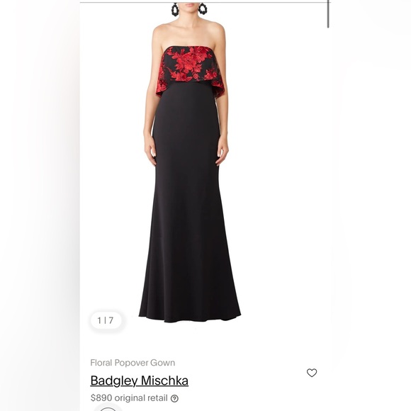 Badgley Mischka Dresses & Skirts - Badgley Mischka Floral Popover Black Gown